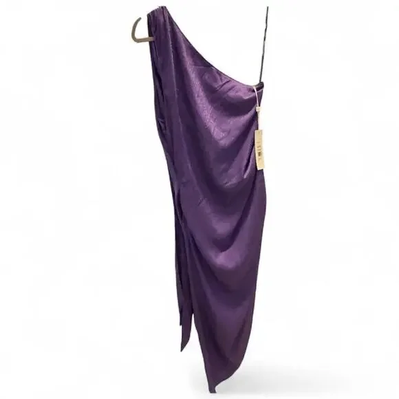 Ronny Kobo Purple Dress Size XL One Shoulder Satin Wedding Guest Party Vacation - Picture 4 of 9